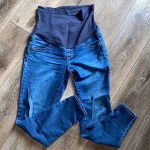 a:glow Maternity Skinny Jeans in Dark Blue with Black Waist Panel